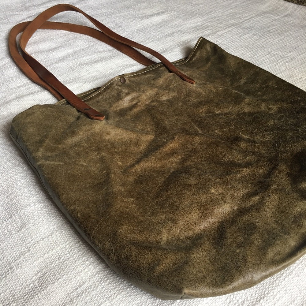 SOLD! Green Cactus Leather Large Tote Bag